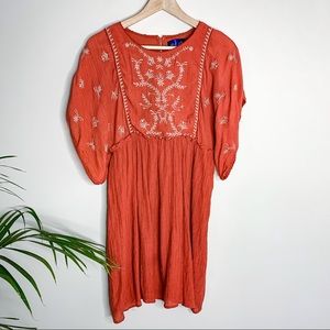 BLUE RAIN BOHO RUST EMBROIDERED DRESS